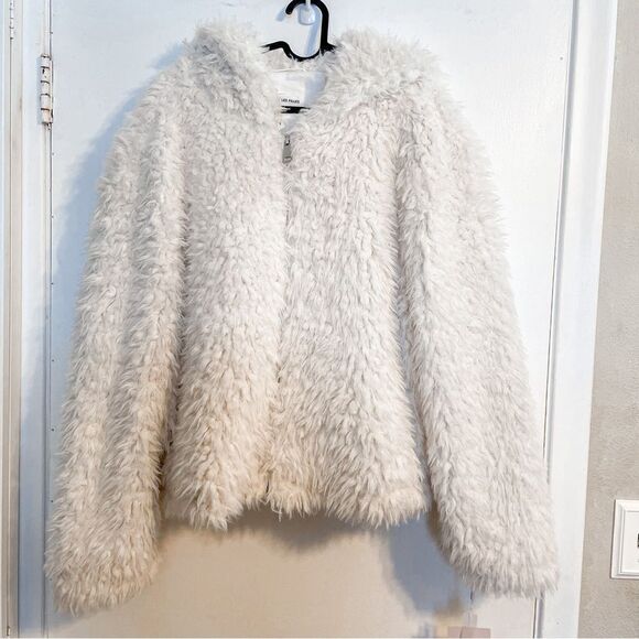 Avec Les Filles Faux Fur Shag Coat Hooded L - Picture 6 of 11